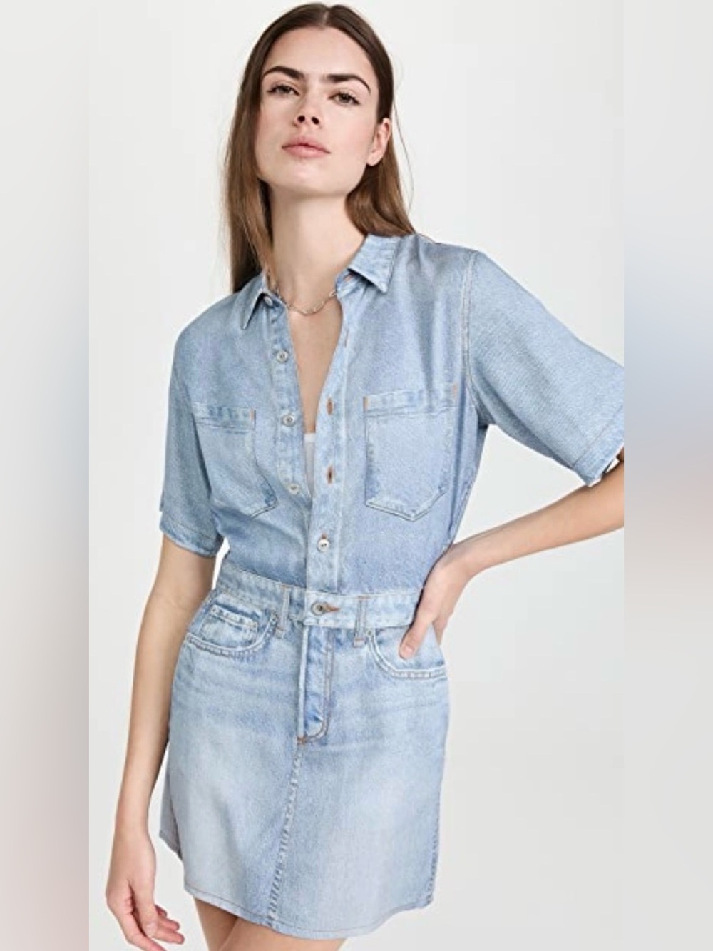 Rag & Bone Miramar Dress Tulip Light Wash Denim Printed Shirt Dress Size L